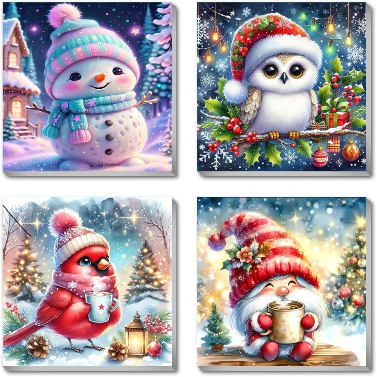 4 Pack Christmas Paint by Numbers for Kids with Frame - Ages 4-8, Paint by Numbers for Home Wall Decor (8x8 inch)